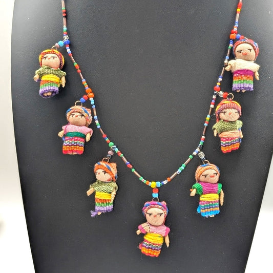 Handcrafted Guatemalan Worry Doll Seed Glass Bead 24.5" Necklace