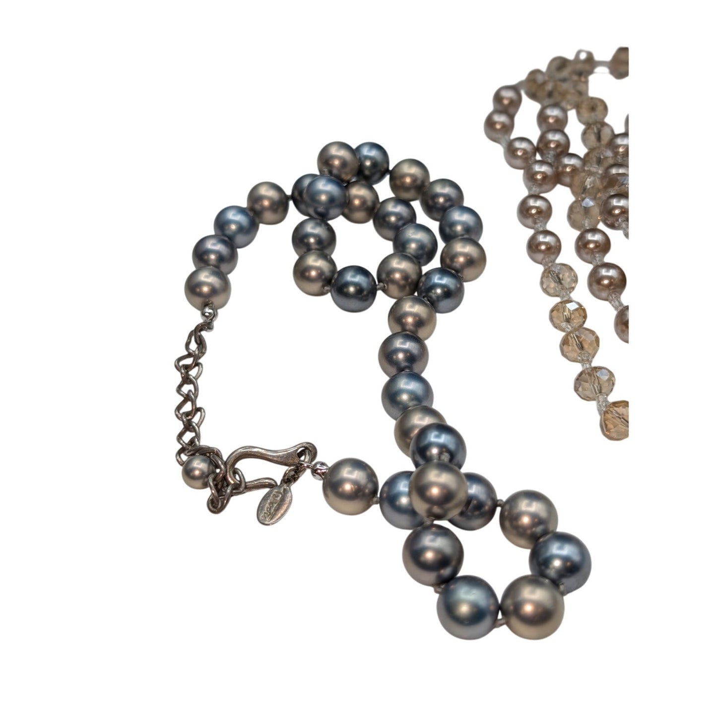 Lot of Five Vintage to Modern Silver Tone Pink & Gray Faux Pearl Necklaces