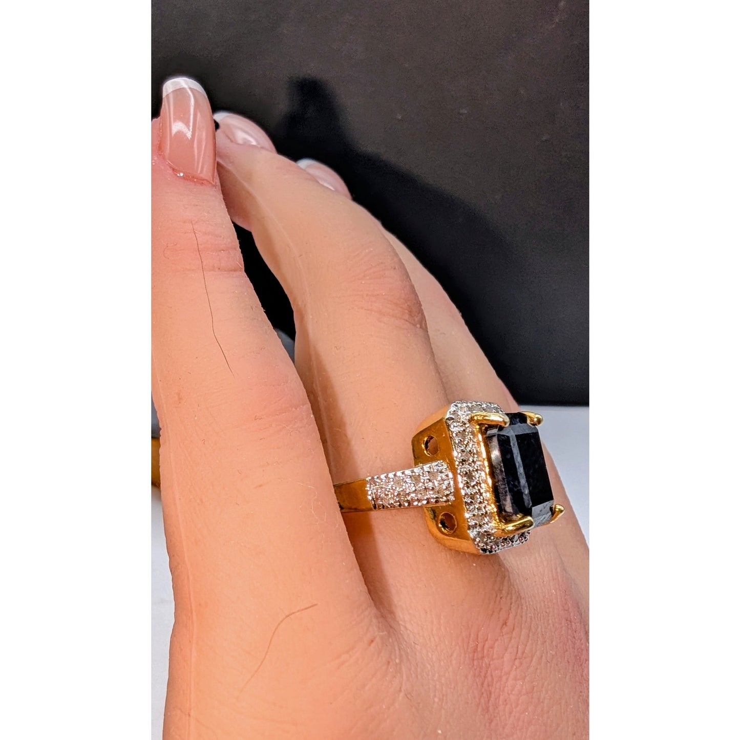 925 Sterling Vermeil Sapphire & Diamond Ring Size 7