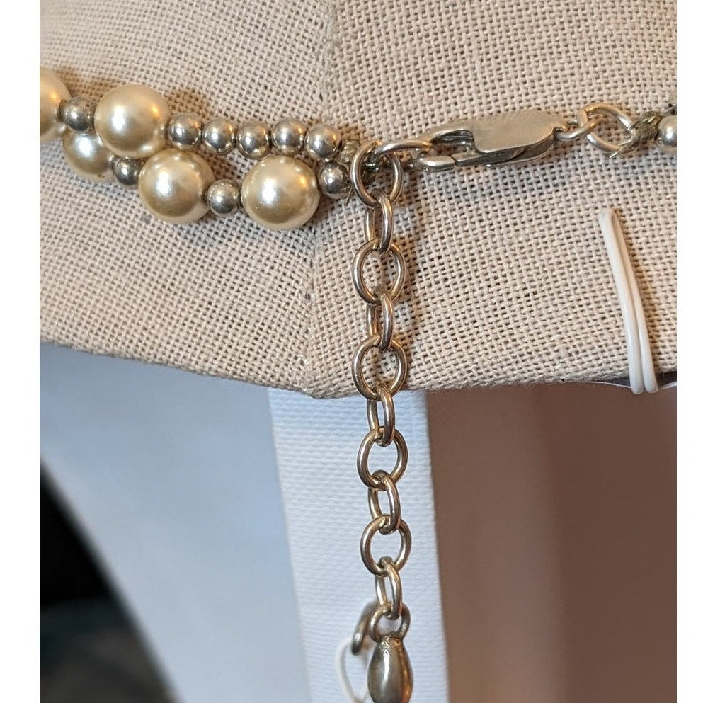 Double Strand 5mm Glass Pearls W/ Marked 925 Sterling Silver Beads and Clasp
