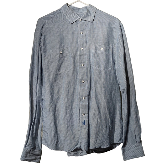 Johnnie-O Hangin Out Blue Stripe Long Sleeve Button Front 100% Cotton Shirt Sz M