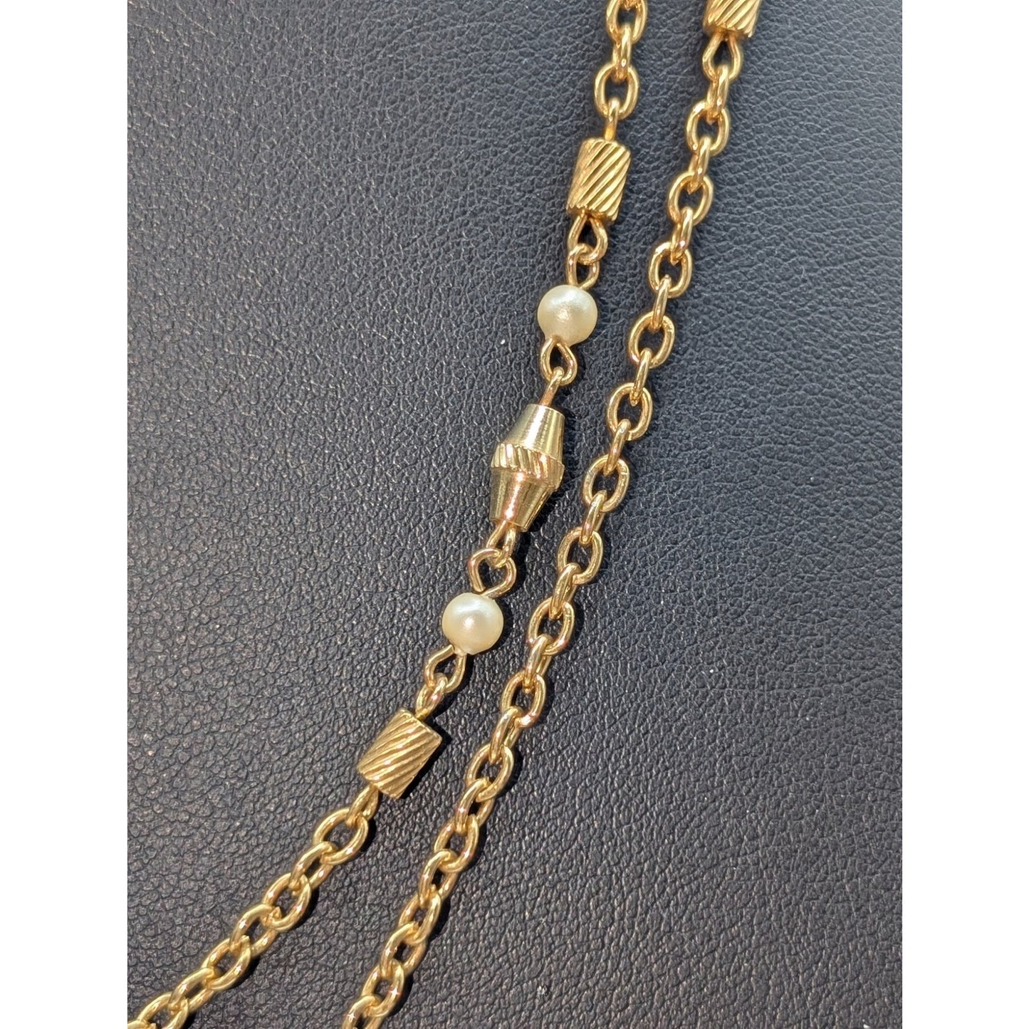 Vintage Gold Plated Beaded Faux Pearl Chain Approx. 47" Long Chain Necklace