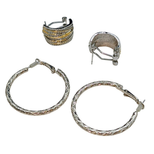 Lot of Two Pair Silver Tone & Two Tone Pierced Hoop Earrings