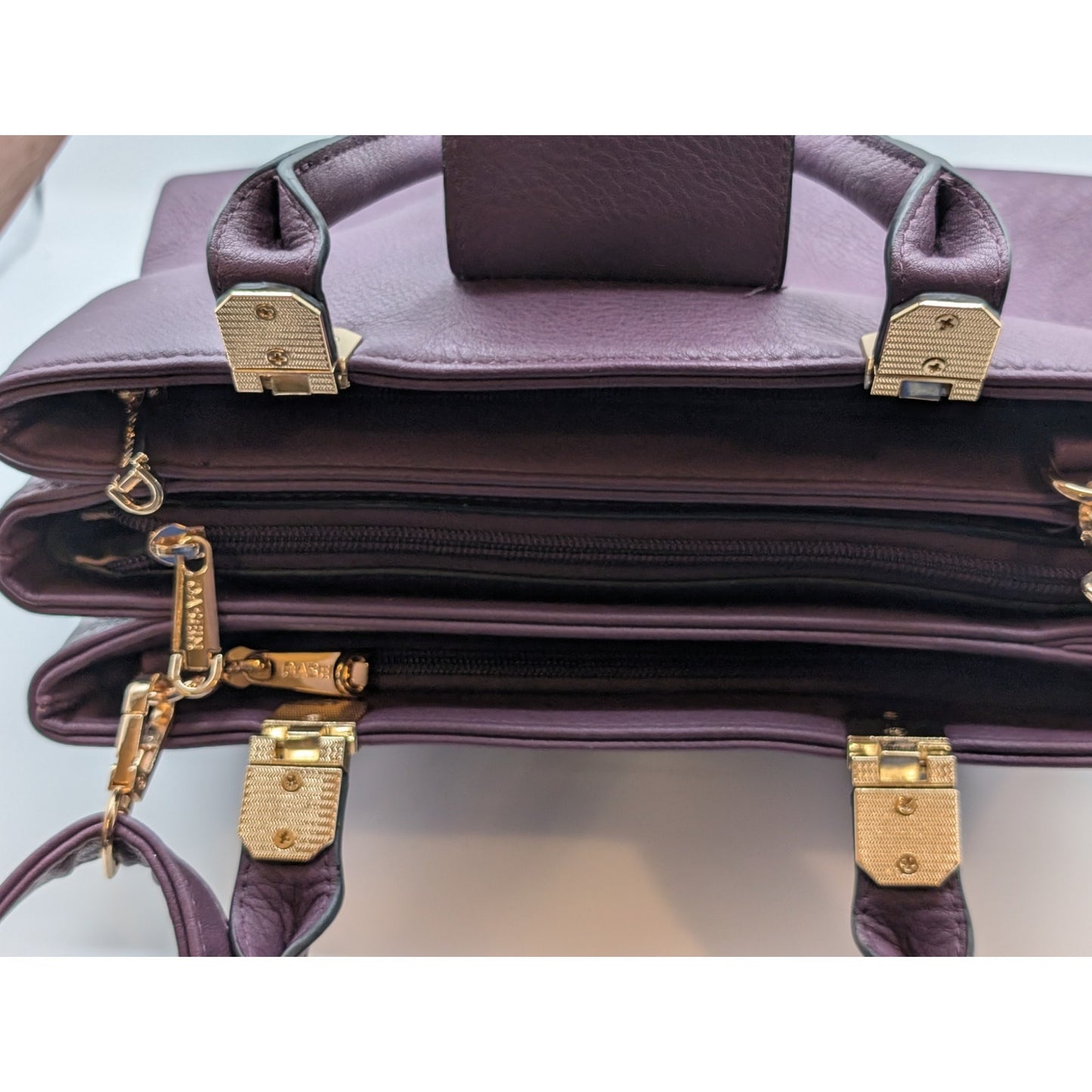 Dasein Purple Leather Gold Tone Metal Three Large Compartment Satchel Handbag