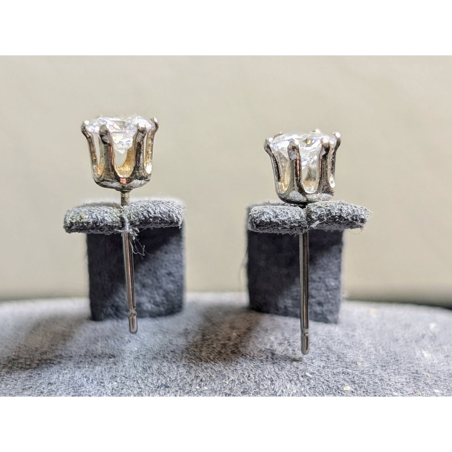 Silver Tone CZ Six Prong Stud Earrings
