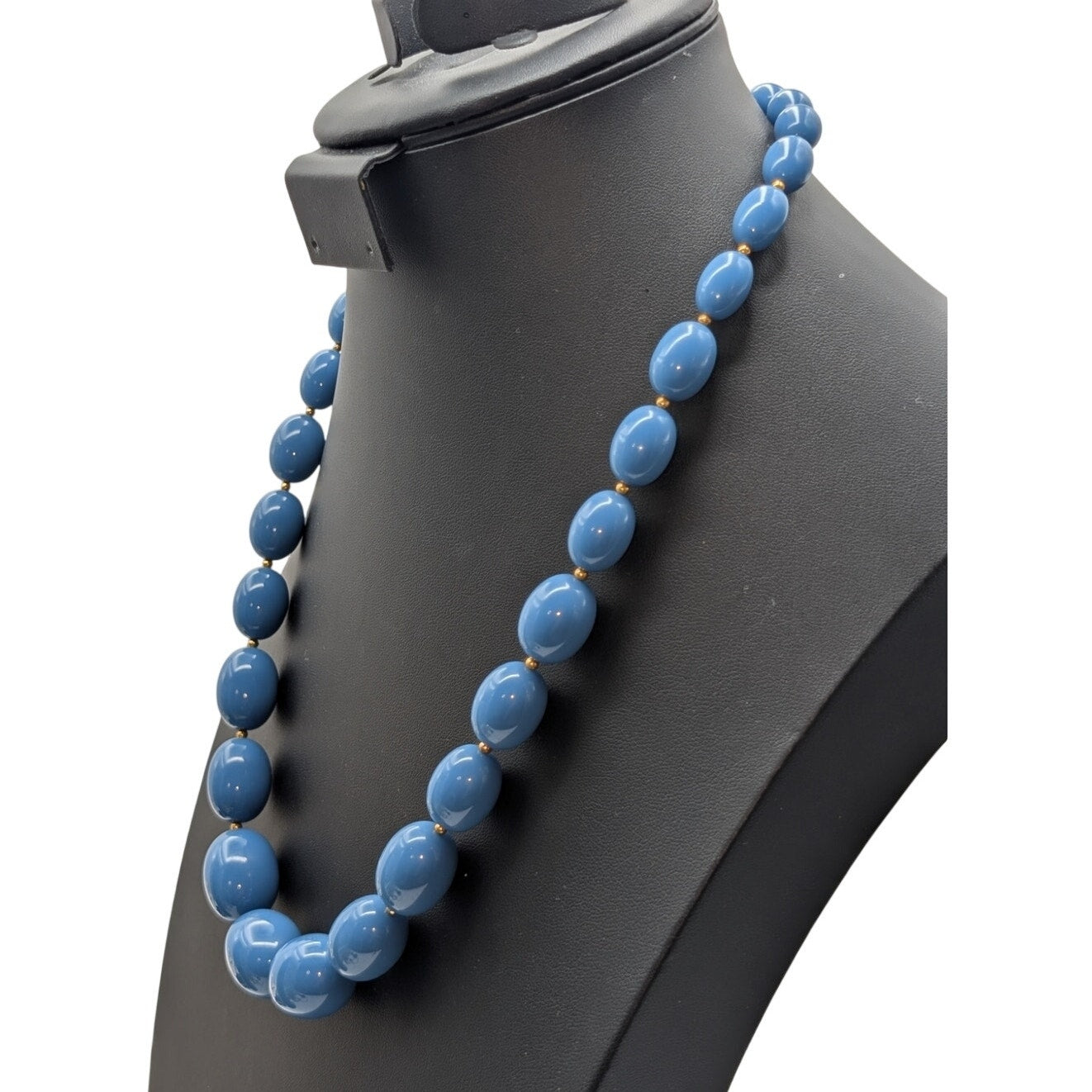 Vintage Graduated Blue Acrylic Gold Bead Screw Clasp 24" Necklace