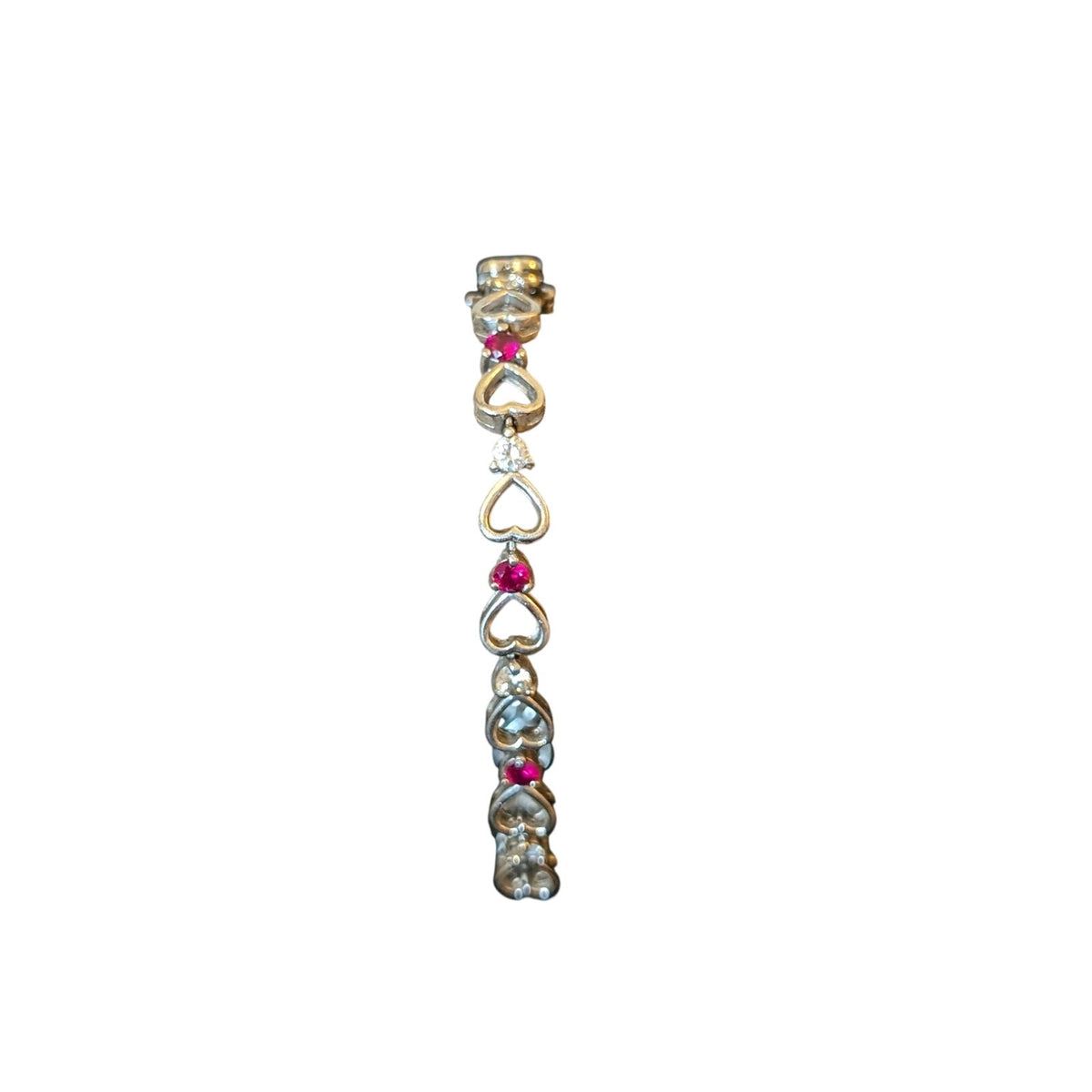 925 Sterling Silver Man Made Ruby CZ Open Heart Link 'LOVE' Tennis Bracelet