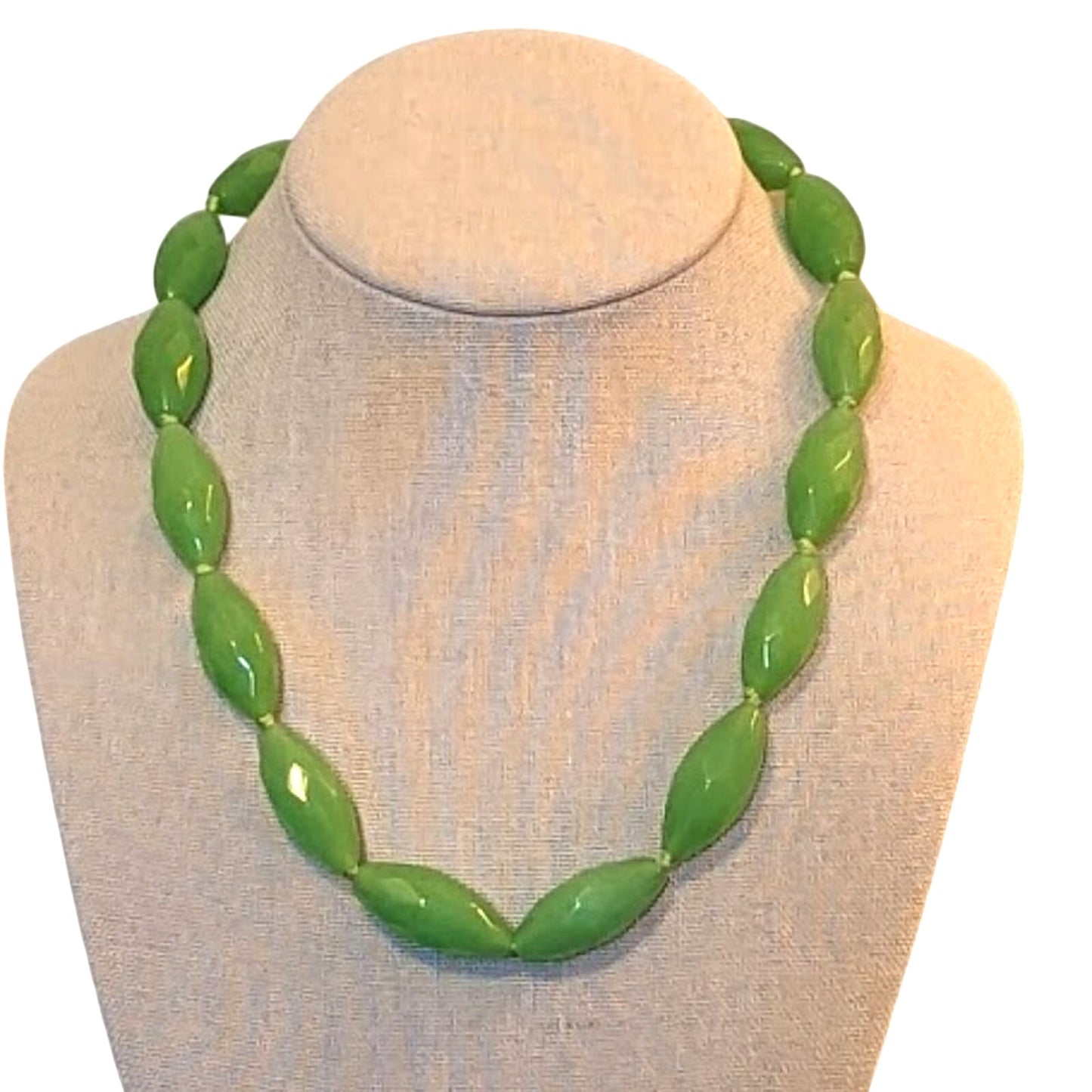 Elongated Faceted Green Glass Bead 20" Necklace