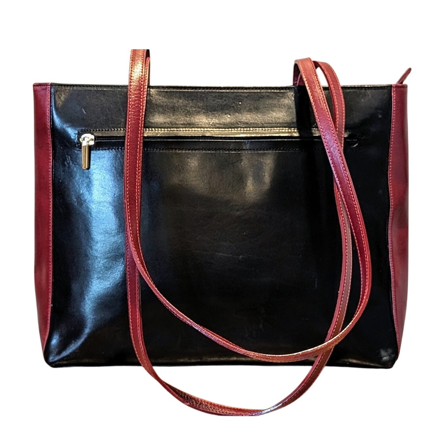 Rare Vintage Elle Cieffe Firenze Black & Red Leather Tote Bag Made in Italy