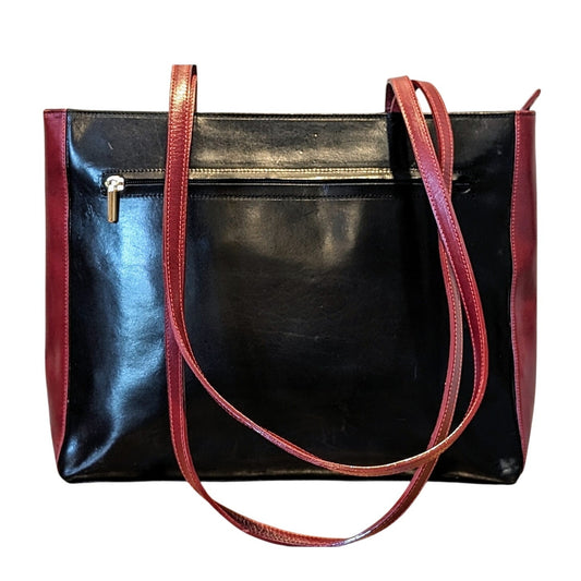 Rare Vintage Elle Cieffe Firenze Black & Red Leather Tote Bag Made in Italy