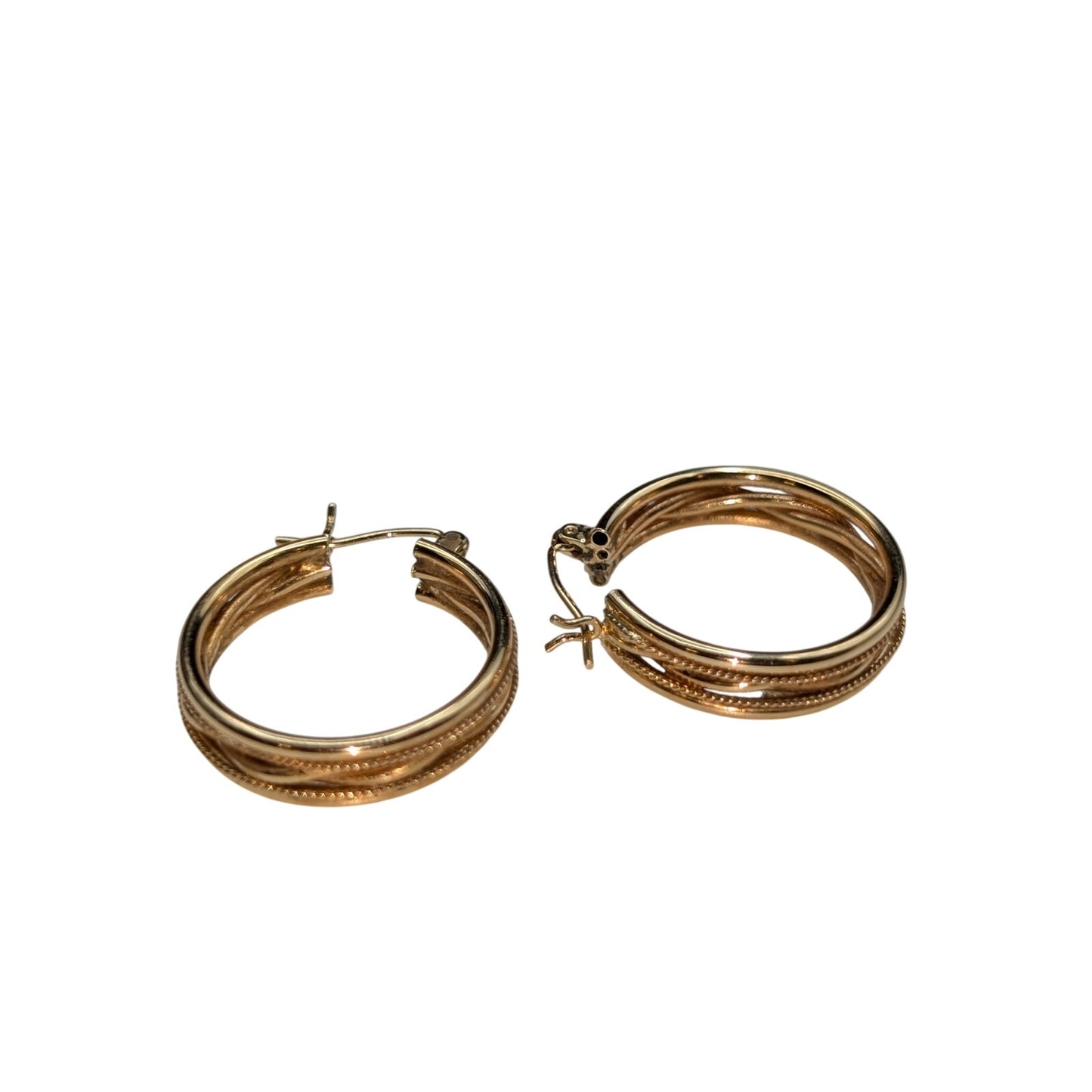 14K Yellow Gold Textured & Polished Hoop Earrings Approx. 4.66g