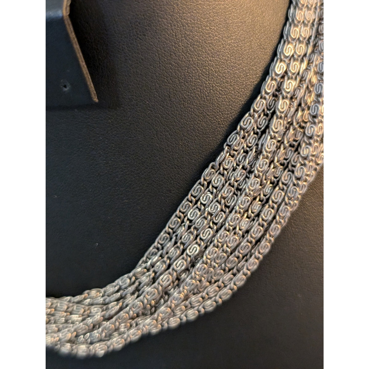 Vintage 15-Strand Silver Tone Chain Choker Necklace w/ Hook Clasp
