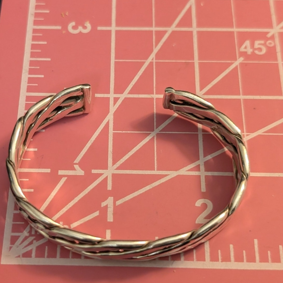 Vintage Mexico 925 Sterling Silver Flat Four Strand Woven Cuff Bracelet