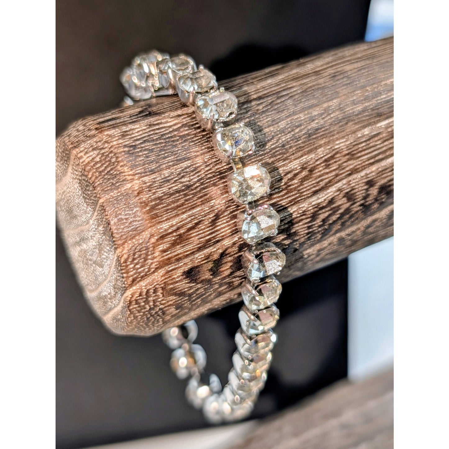 Vintage Oval Rhinestone Tennis Bracelet W/ Hand Signed Clasp