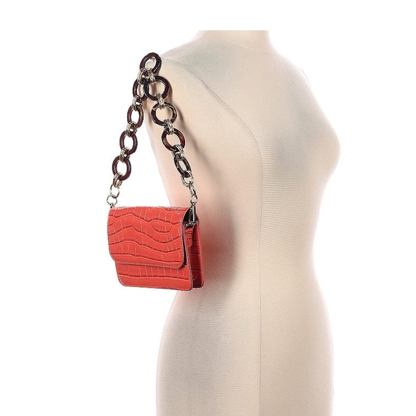 ASOS Pumpkin Faux Croc Tortoise Ring Chain Link Strap Shoulder Bag