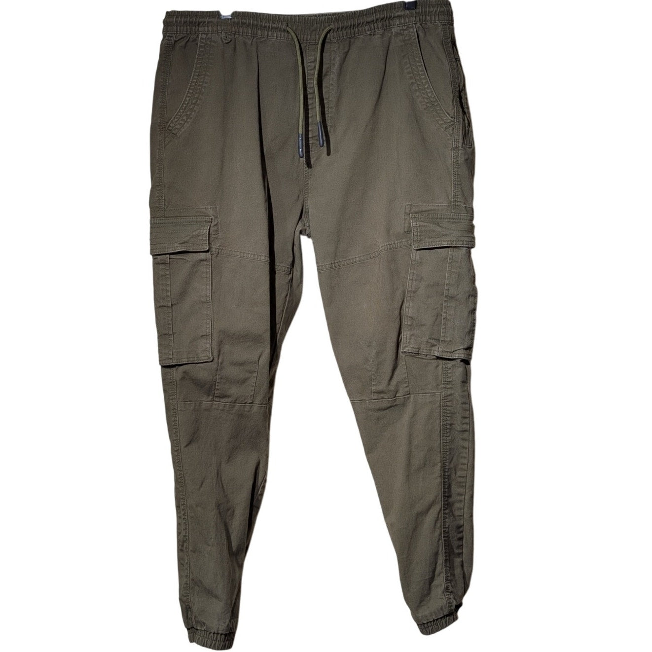 Denim Co. Cuffed Cargo Olive Green Elastic Drawstring Waist Canvas Jean Size XL