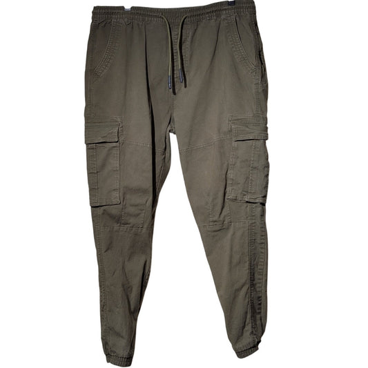 Denim Co. Cuffed Cargo Olive Green Elastic Drawstring Waist Canvas Jean Size XL