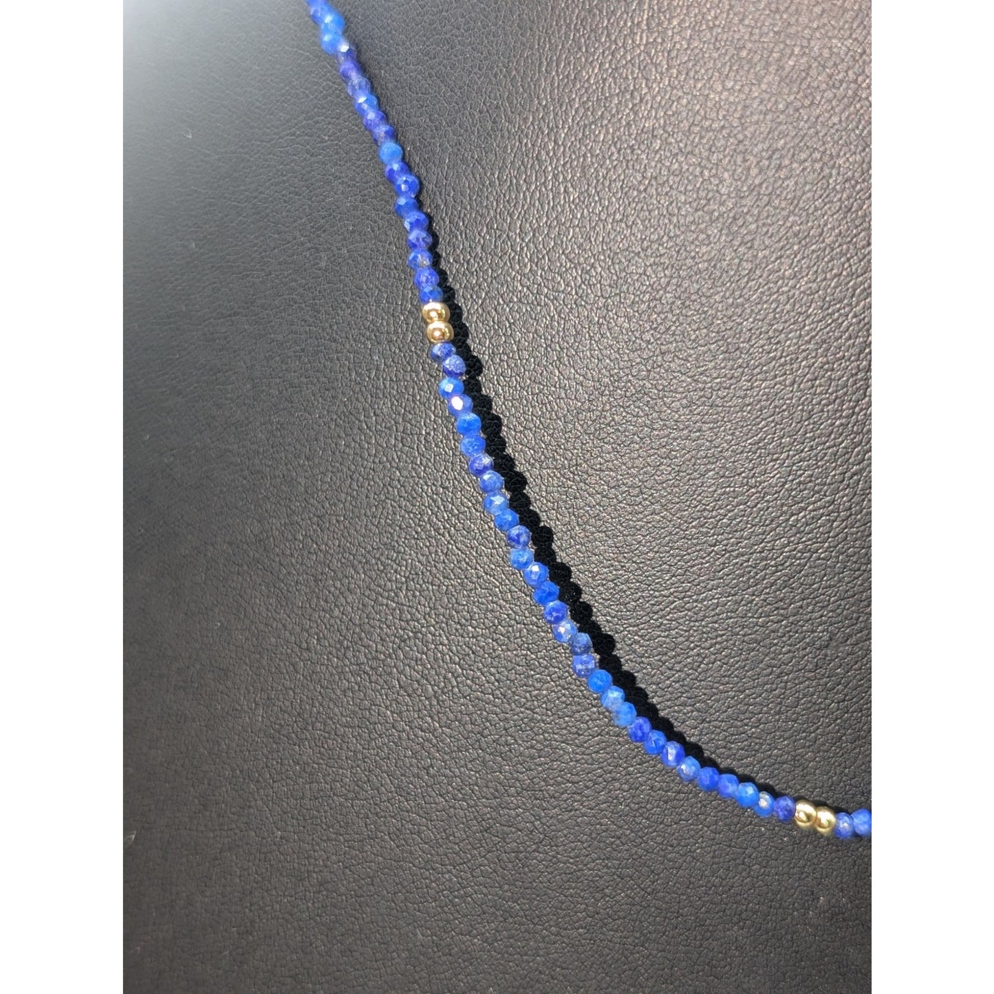 925 Sterling Vermeil 2mm Lapis Lazuli Gemstone Crystal & Goldtone Bead Necklace