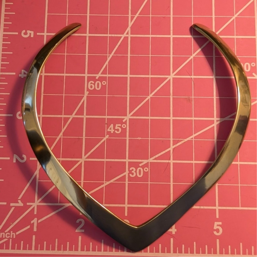 Vintage Polished Brass Gold Tone Metal V Collar Torque Necklace