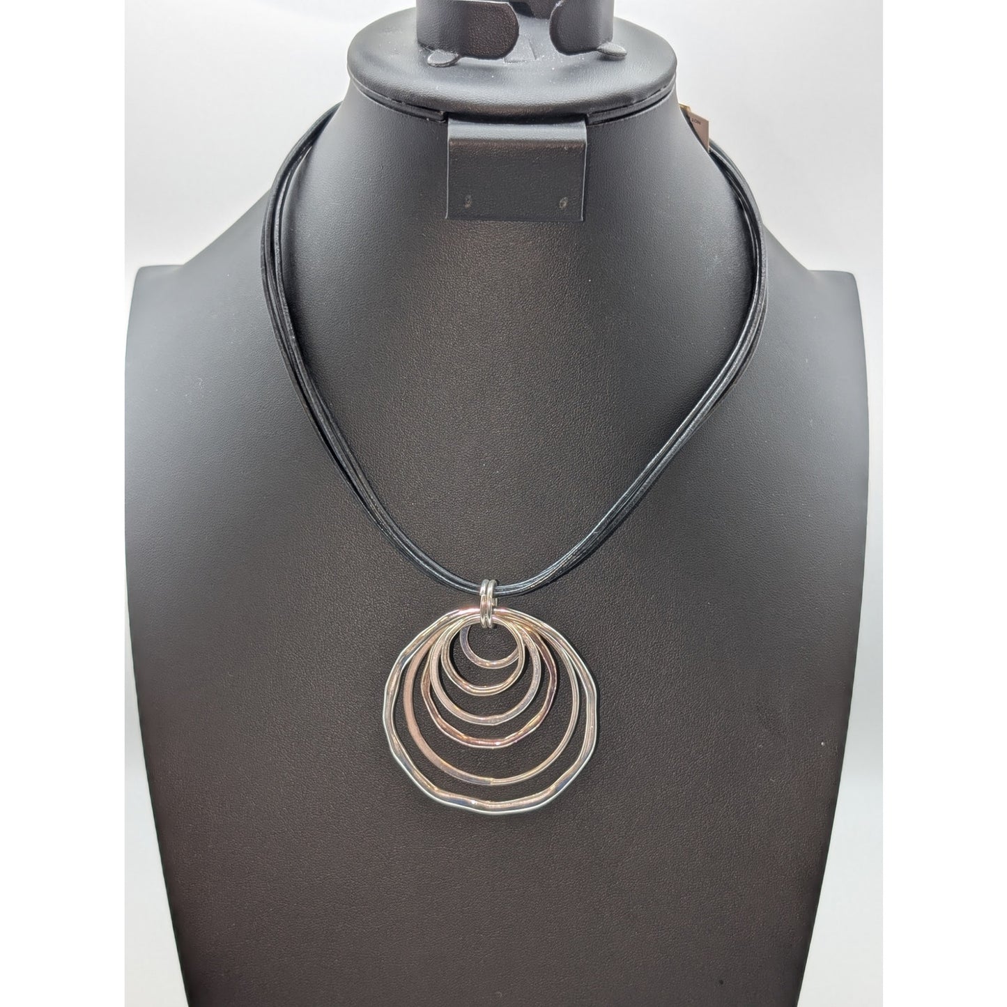 Anne Klein NWT Bullseye Pendant Black Corded Silver Tone Toggle Clasp Necklace
