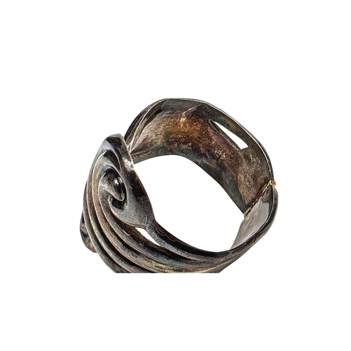 Vtg Taxco Signed ES Mexican Modernist 925 Sterling Scrolled Clamper Bracelet