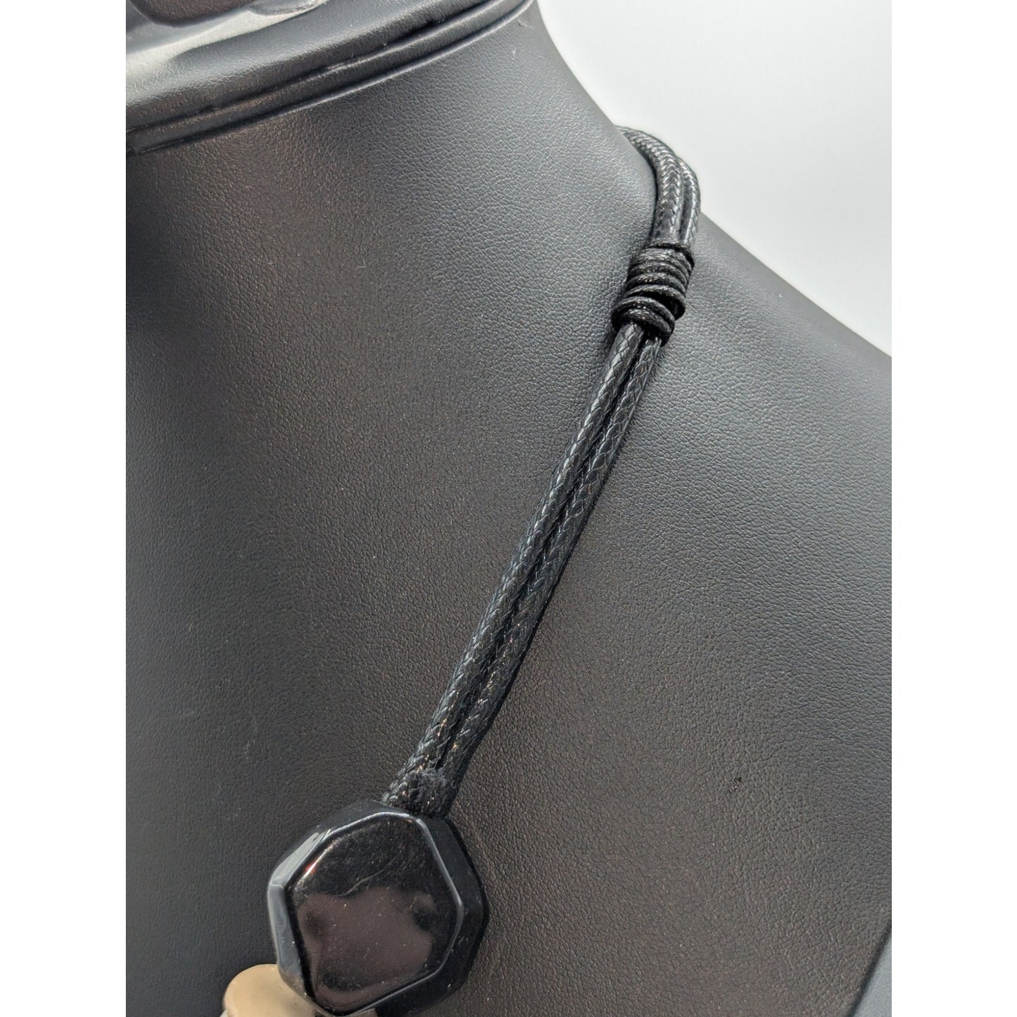 Chunky Barrel Bead Large Shell Pendant Avant Garde Corded 21.5"-24.5" Necklace