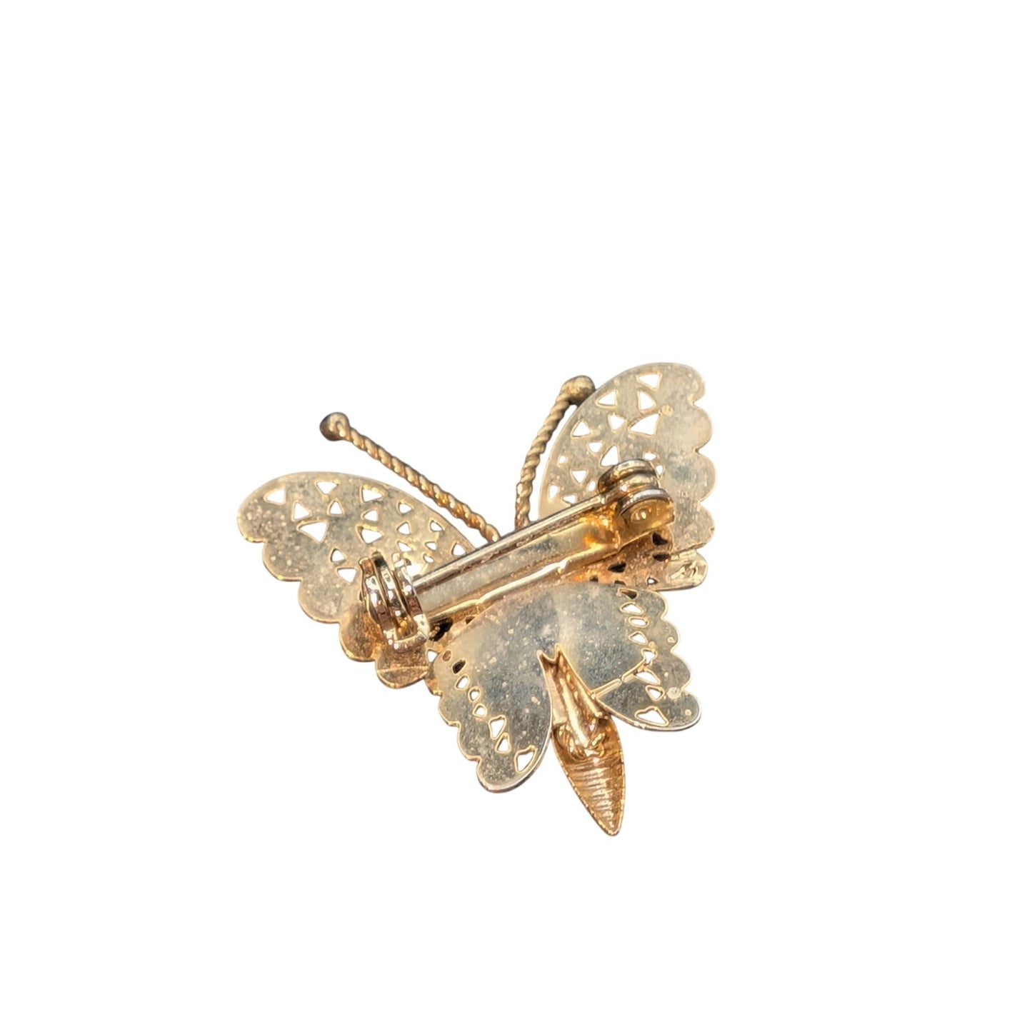 Vintage Delicate Filigree Gold Tone Butterfly Pin
