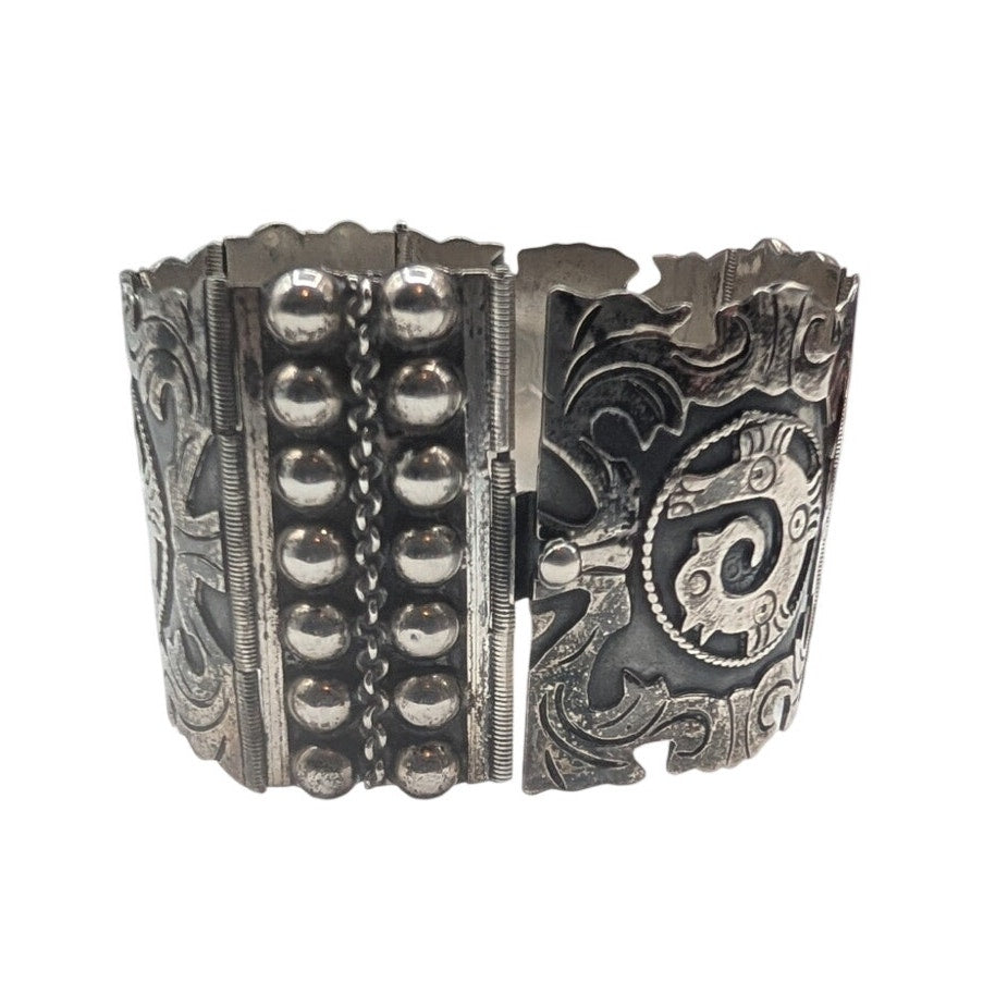 Vtg 30s-40s Los Ballesteros Taxco Sterling Silver Mexican Hinged Panel Bracelet