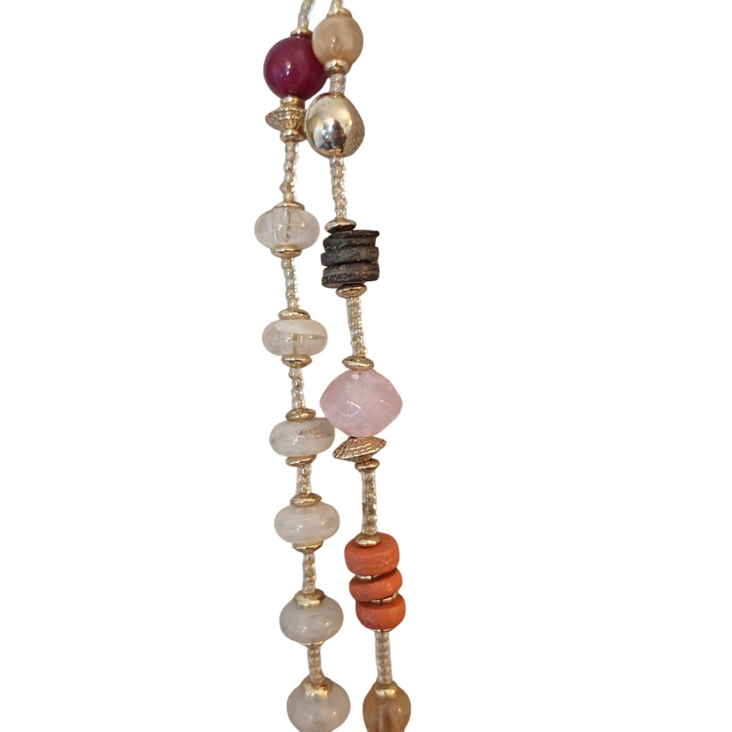 Chico's Mirai Multi Neutral Tassel Double Strand Beaded Long Necklace