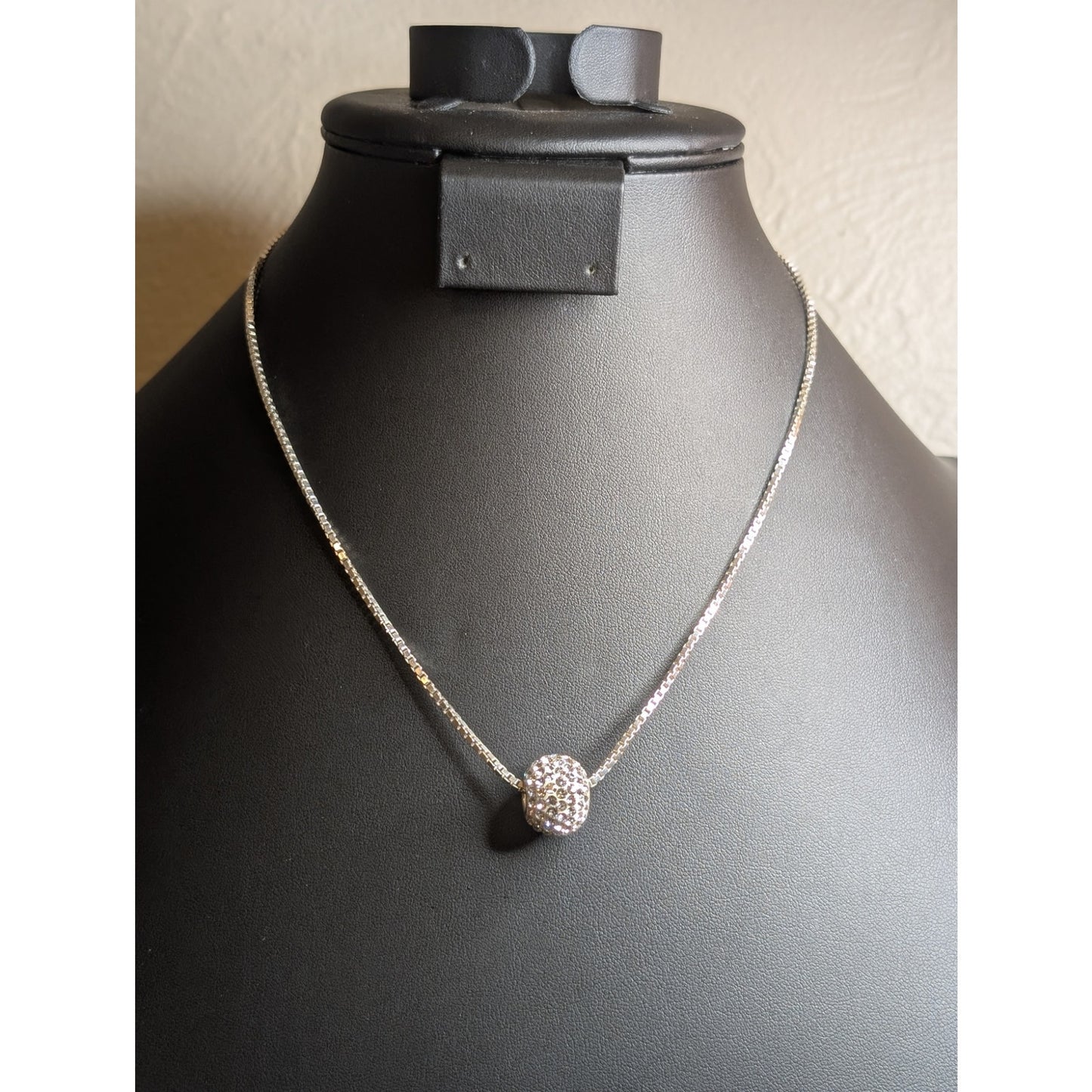 CZ Crystal Rondelle Bead 925 Italy Sterling Silver Box Chain 18" Necklace