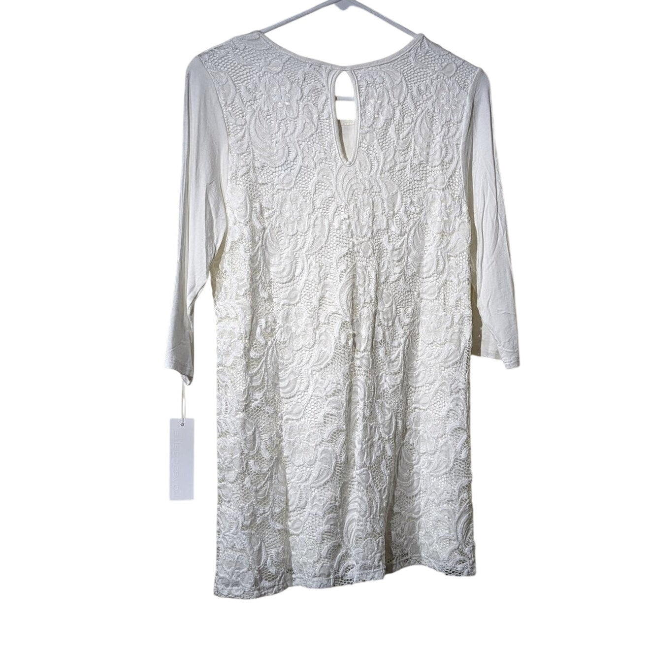 Loveappella NWT Stitch Fix Fifi Over Lay Lace Knit Top White Womens' Sz M