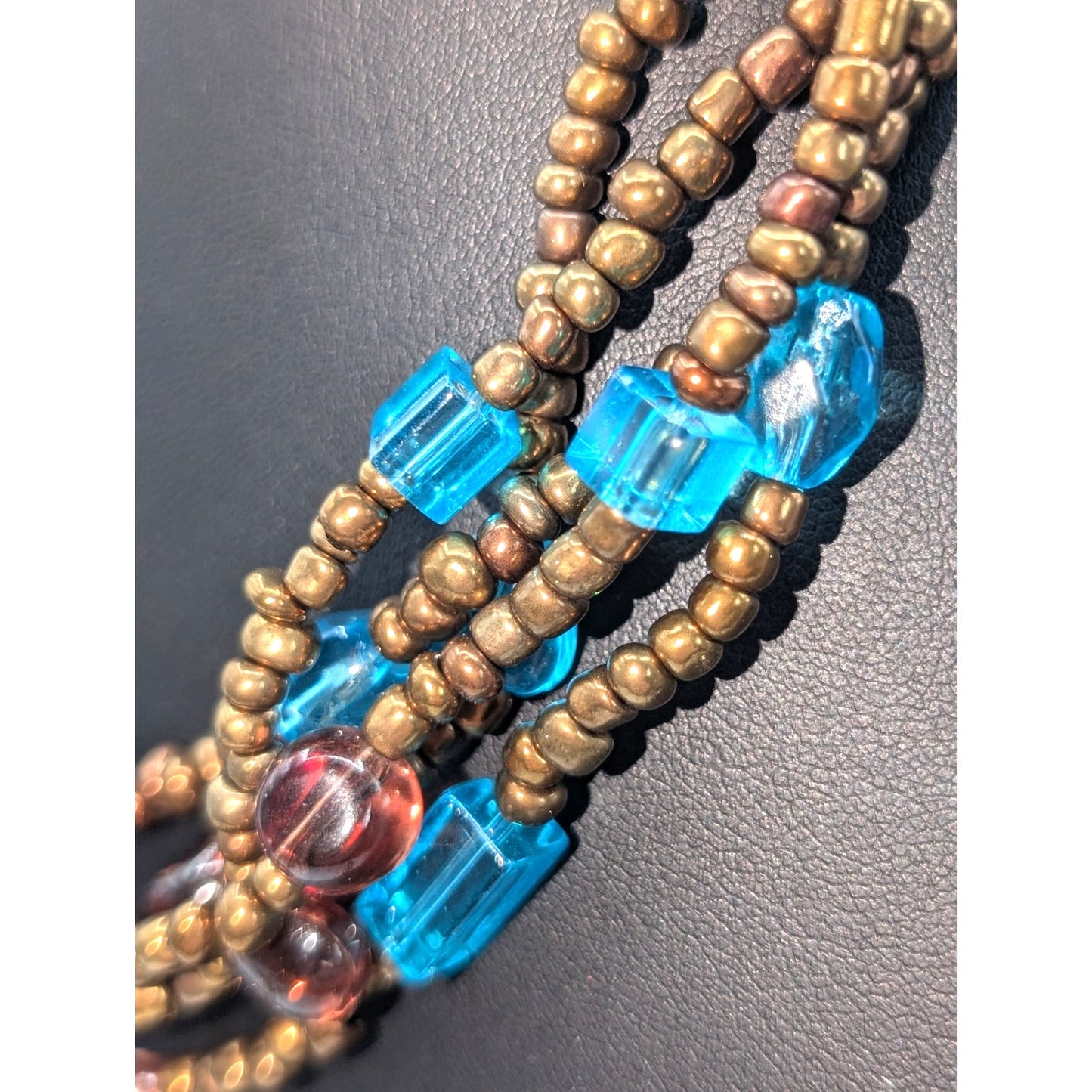 Vintage Four Strand Bronze Glass Beaded 16.5"-19" Necklace