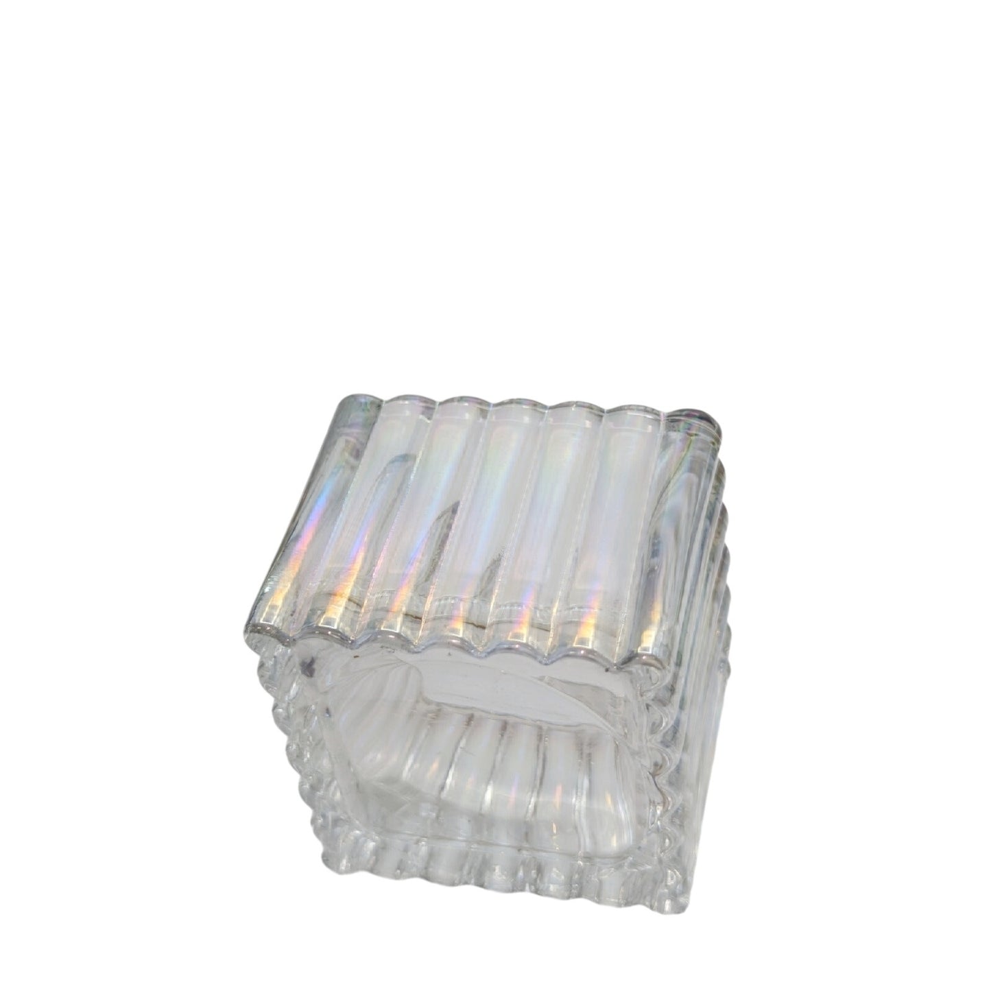 Tinted Glass Iridescent Glass Trinket Box W/ Lid