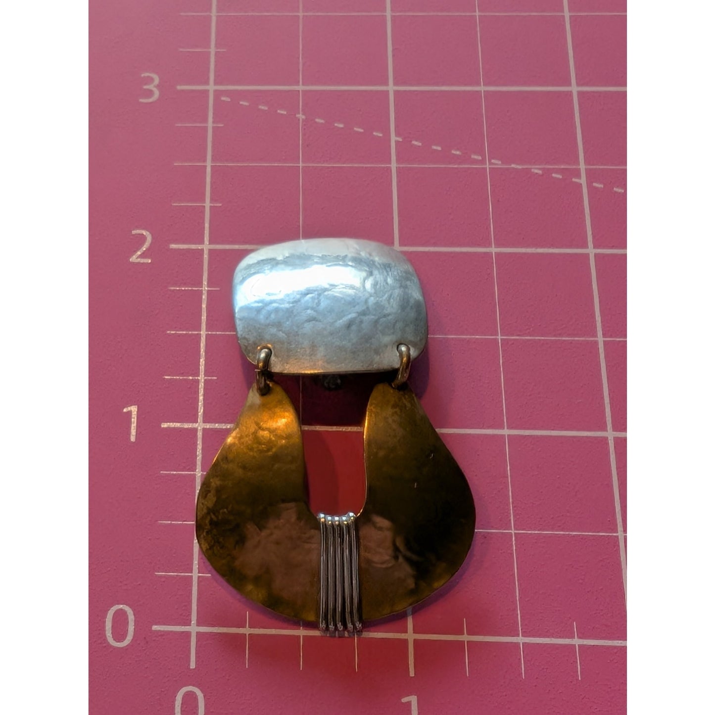 Marjorie Baer SF Signed Brass Mixed Metal Modern Dangle Drop Clip On Earrings