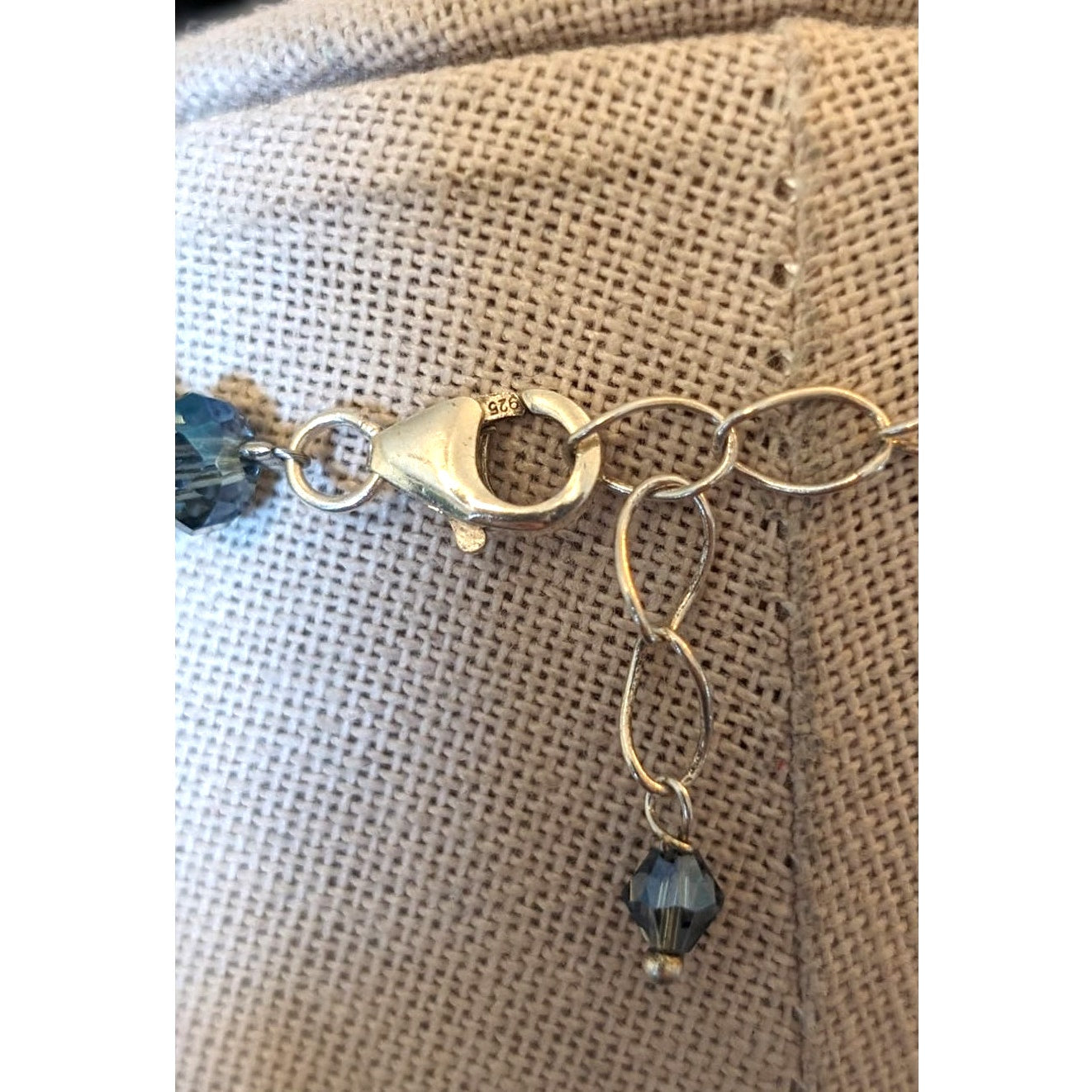 Smoky Blue Faceted Crystal and Blue Stone Necklace on Sterling Chain