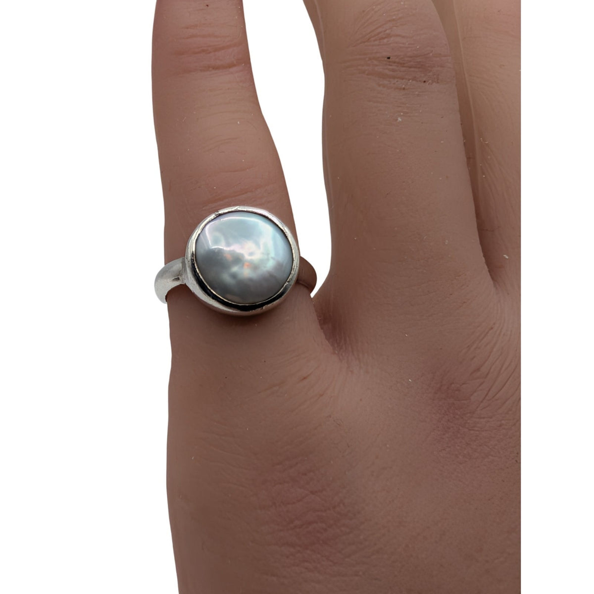 JANICE GIRARDI JGD Bezel Set Mother of Pearl 925 Sterling Silver Ring Size 6