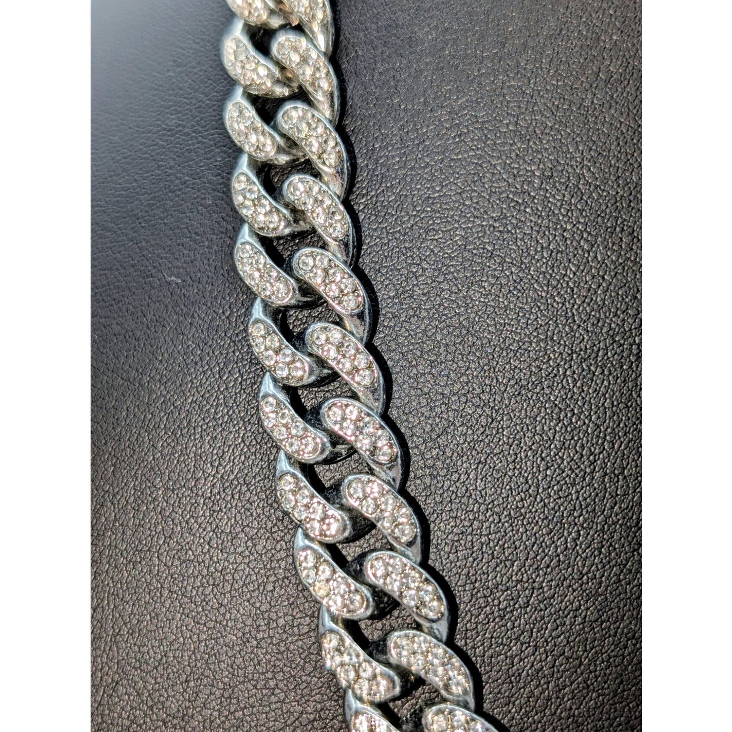 CZ 1/4" Wide Cuban Link Dark Silver Tone Metal Hip Hop Look 22" Long Necklace