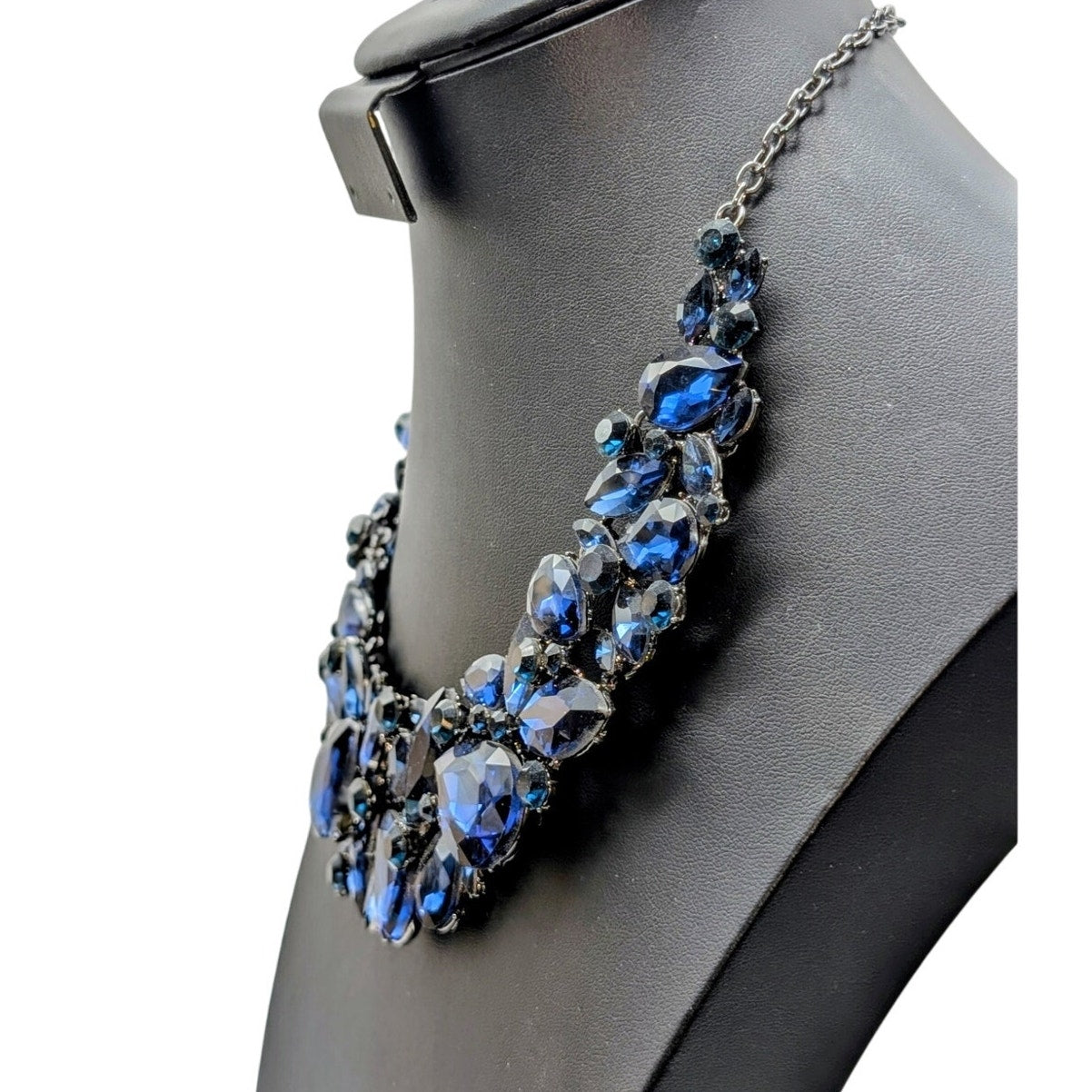 Large Blue Rhinestone Statement Necklace