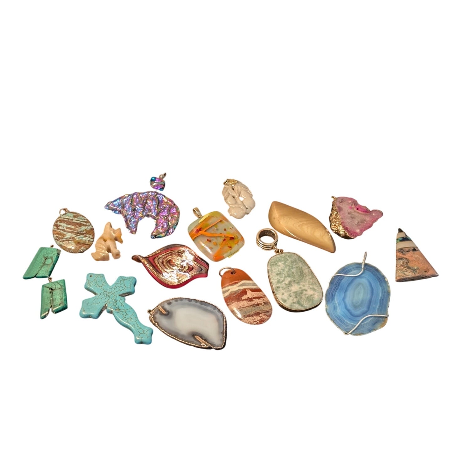 Fifteen Stone/Glass & One Heavy Resin Pendant Lot