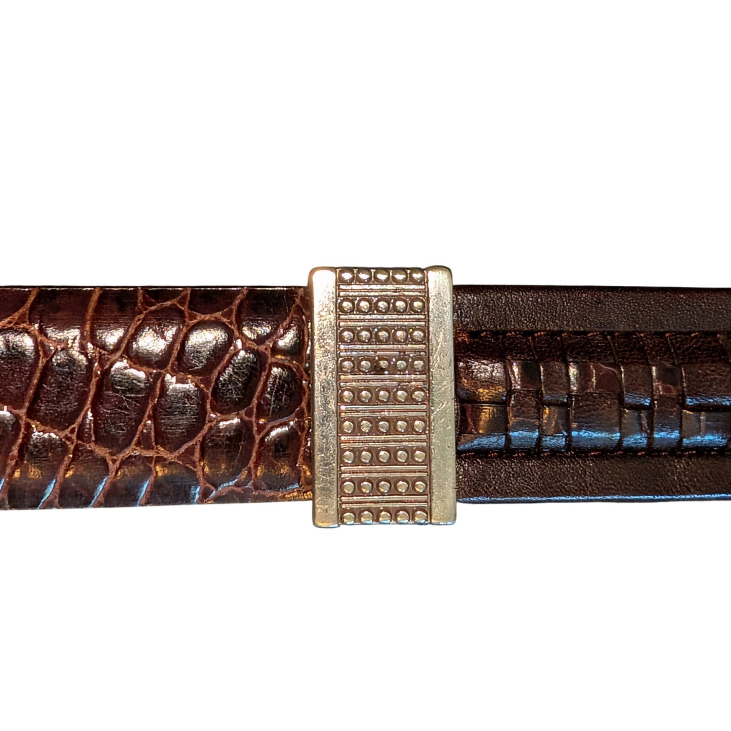 Brighton Brown Silver Embossed & Braided Detail Leather Belt NWOT Sz M (30)