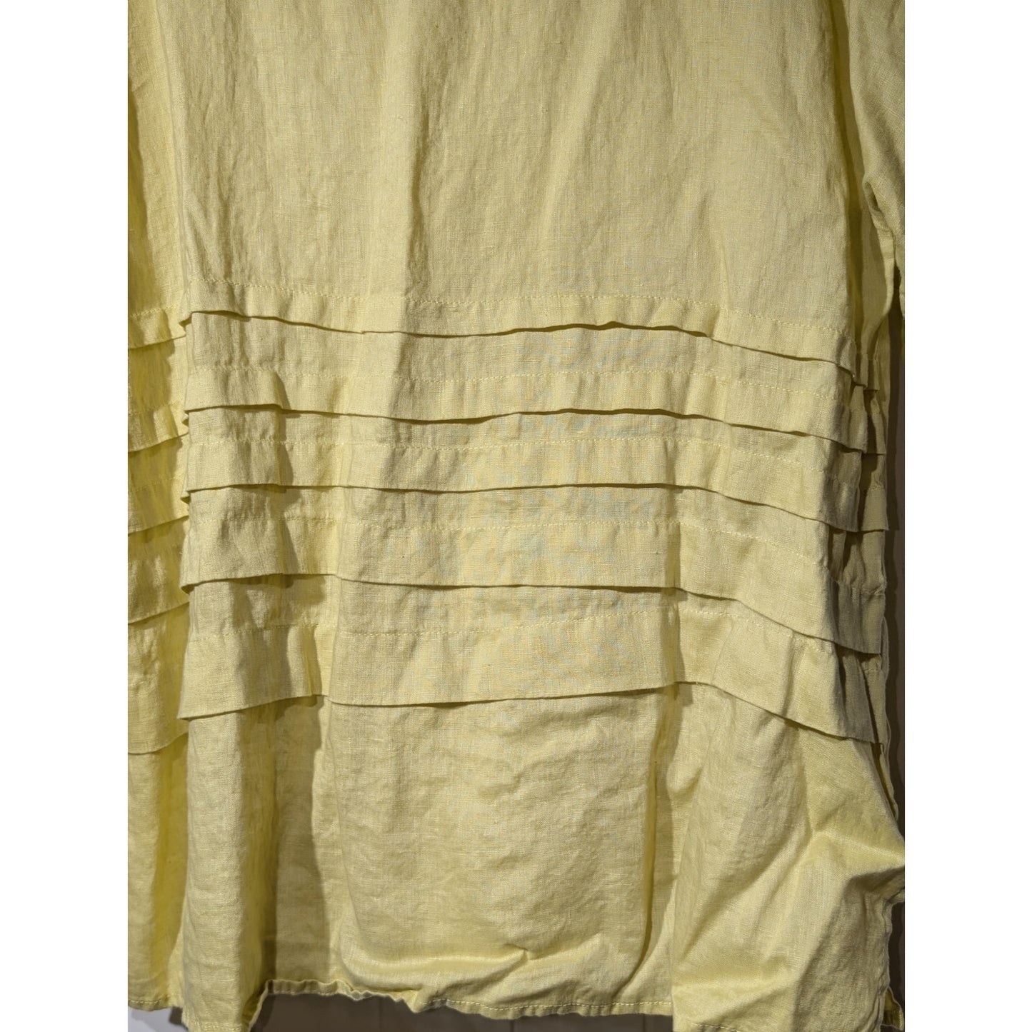 Lisa Bayne Chartreuse Yellow 100% Linen Short Sleeve Relaxed Loose Blouse Sz XS