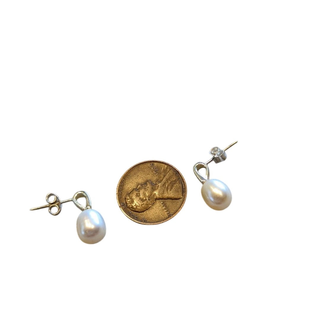 Marked 925 Sterling Genuine Pearl Post Earrings