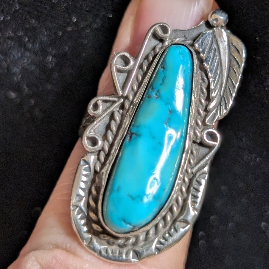 Southwest 925 Sterling Silver & Turquoise Ring-Sz 4.75