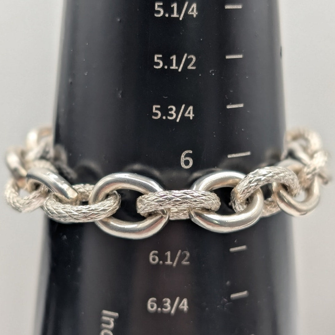 925 Sterling Silver Alternating Textured & Polished Oval Link Bracelet 40.90g