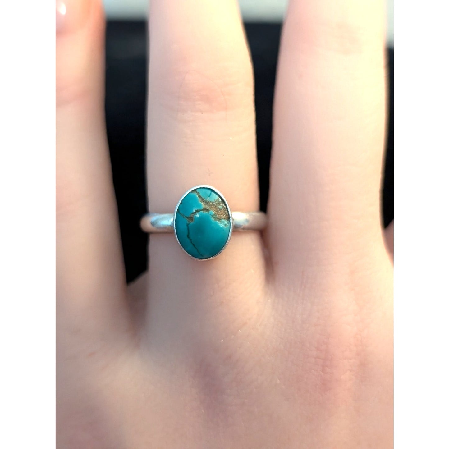 Vintage 925 Sterling Silver Bezel Set Oval Turquoise Ring Size 6.25
