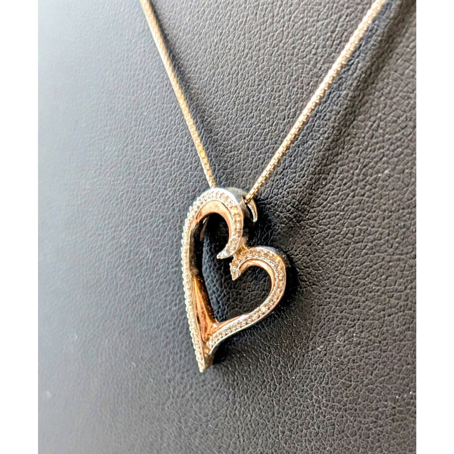 Marked JWBR 925 Sterling Silver 10K Yellow Gold Diamond Abstract Heart Necklace