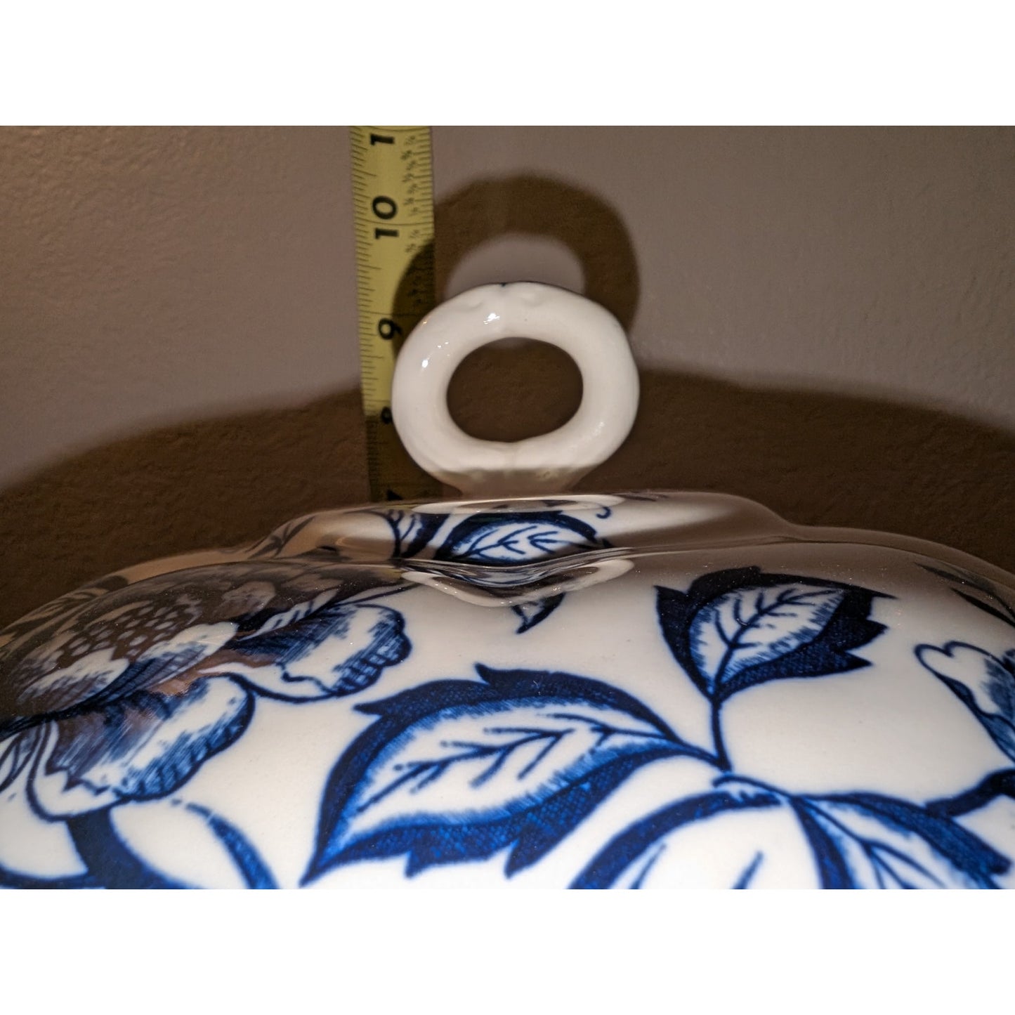 Vintage Blue Peony Japan Hand-painted Porcelain Soup Tureen Serving Bowl Mint