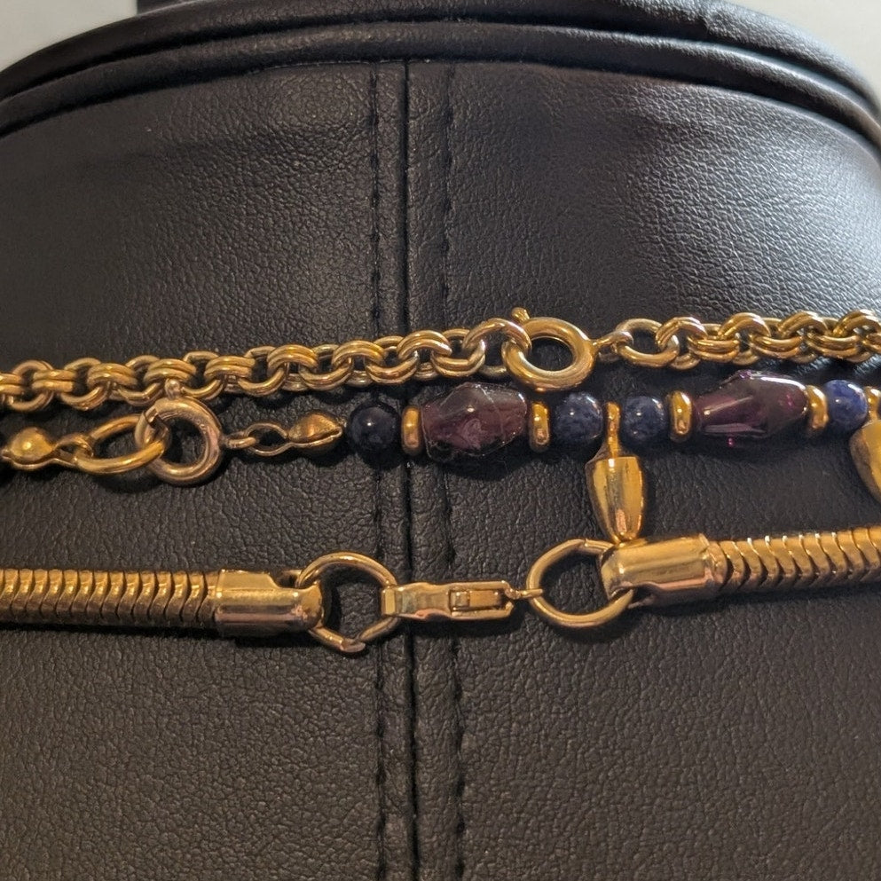 Layered Look Three Necklace Gold Tone Edgy Theme Lot