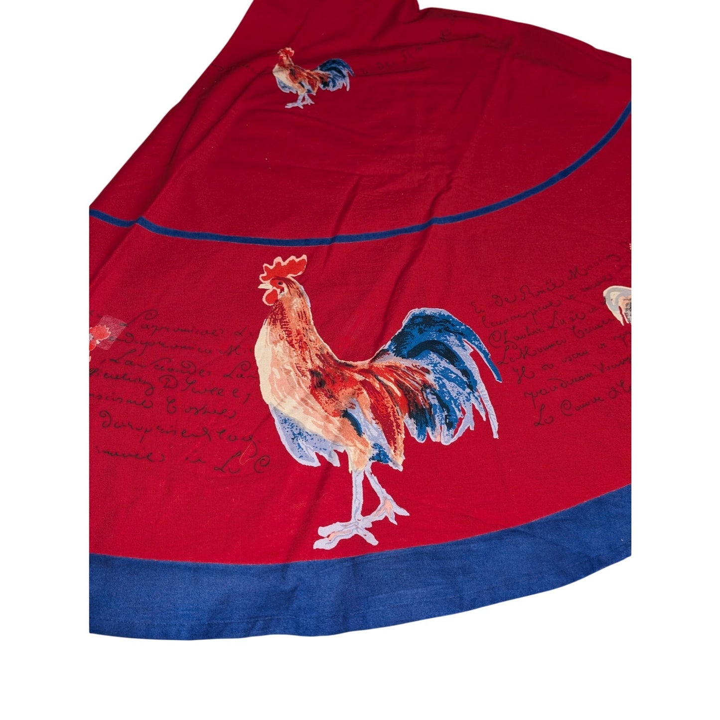 Williams Sonoma Red French Script Rooster 100% Cotton 70" Round Table Cloth