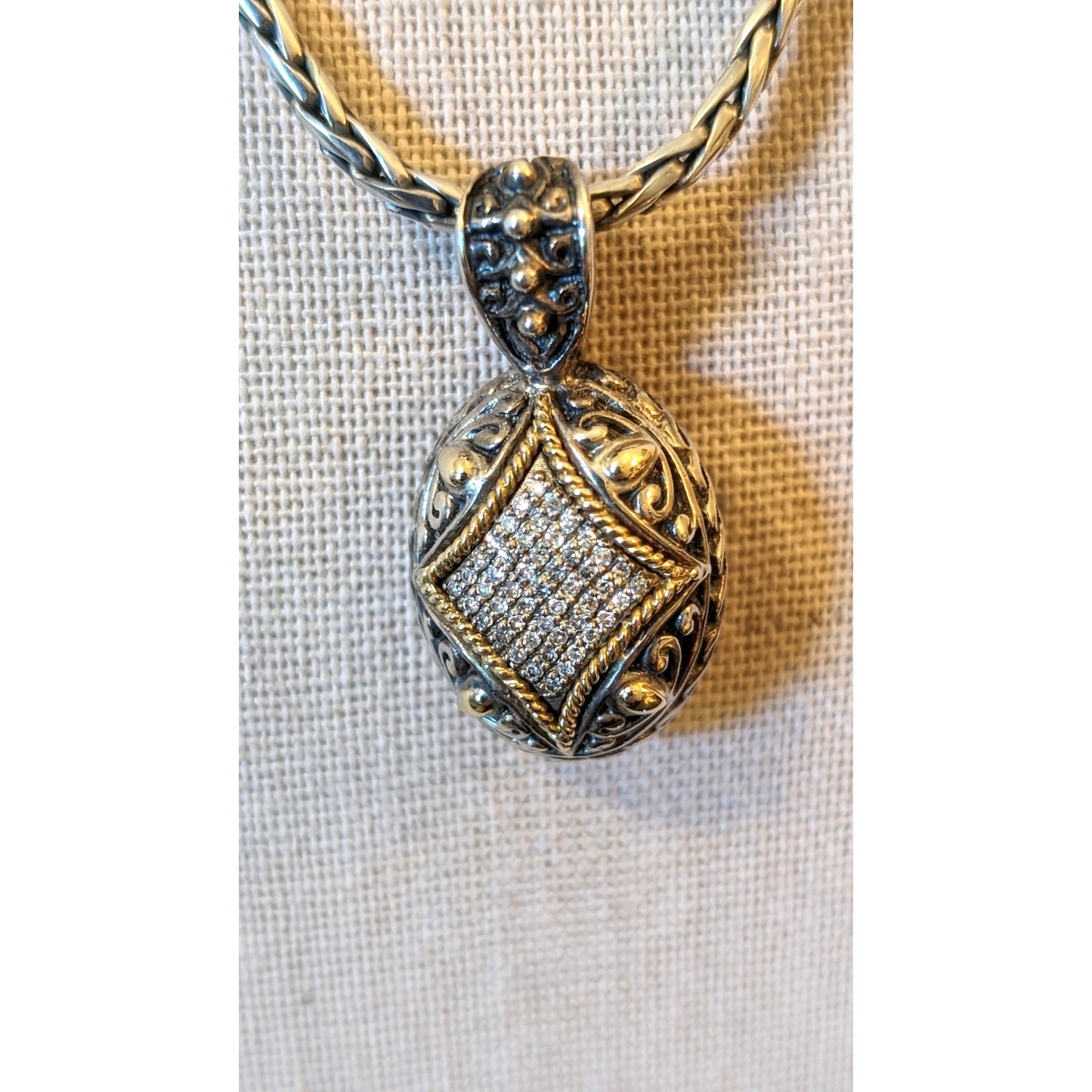 EFFY BH Balissima 18k Gold & Sterling Silver Diamond Pendant Toggle Necklace 18"